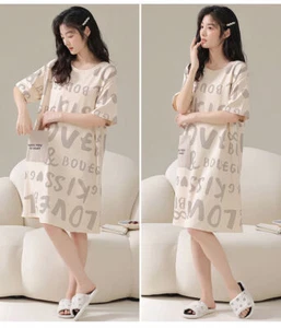 Ladies Short Sleeve Loungewear Nightdress Cotton Summer Pajamas Dress - Picture 1 of 34