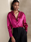Nwt $150 Banana Republic Pink Bliss Silk Resort Shirt Top Blouse Large Fuchsia
