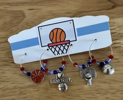 Basketball Wine Charms, Blue And Red Team Basketball, Basketball Fan 🍷 🏀 🍺 - Image 1 of 4