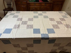 Vintage Cotton Patchwork Quilt Top 84 X 98 HAND Stitched Shirtings KING SIZE - Picture 1 of 4