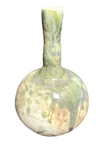 Bud Vase Drip Spotted Sponge Glazed Green Brown Signed Art Pottery (Mary Aim ?) - Picture 1 of 6