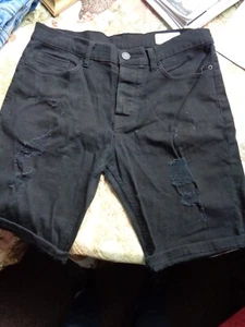 DENIM CO BLACK DISTRESSED MEN'S STRETCH SLIM SHORTS 32" WAIST - Picture 1 of 6