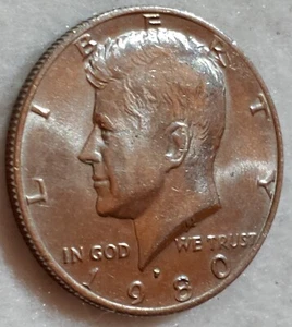 1980 P Kennedy Half Dollar Rare Error Filled in P Mint mark - Circulated Ungrade - Picture 1 of 10