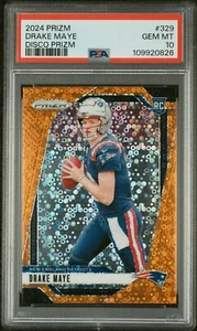 2024 Prizm Drake Maye Orange Disco Prizm Rookie Card #329 - PSA 10 Gem! Rare! - Picture 1 of 2