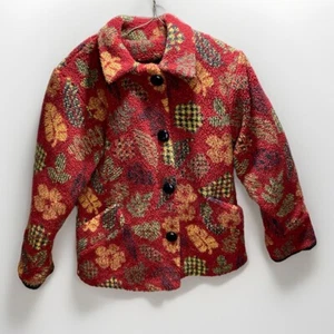 Kc Collections Quilted Lined Fleece Button Up Jacket Women’s Size S Floral - Picture 1 of 15