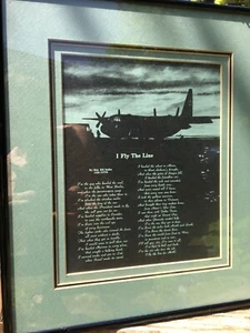 'I Fly the Line' framed vtg military poem~airmen's deeds~heroics~Maj Bill Sadler - Picture 1 of 15