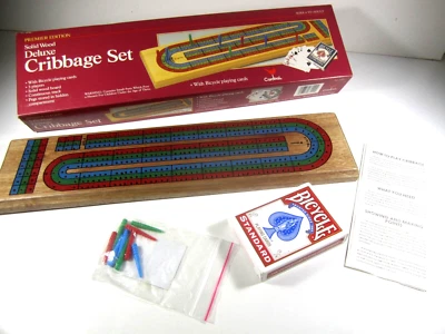 Vintage Cardinal Solid Wood Deluxe Cribbage Set Premier Edition Bicycle Cards - Image 1 of 2