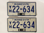 1980 Minnesota License Plates Pair YH 22-634