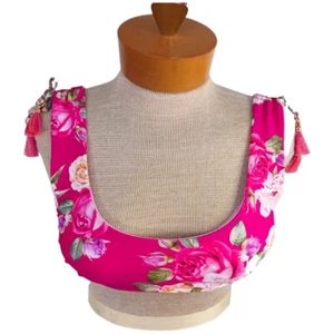 Size 8 Nanette Lepore Bikini Top Floral Neon Pink Tassels Beach Summer NWT - Picture 1 of 12