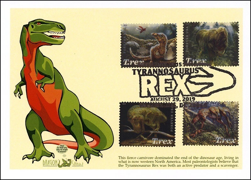 Sc. 5410-3 Tyrannosaurus Rex Dragon Cards FDC – Pictorial Postmark - Image 1 of 1