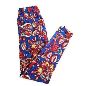 Leggings Lularoe Azul Hojas Florales OS Talla Única LR - Imagen 1 de 6