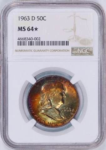 1963-D Franklin Silver Half Dollar | NGC MS64 STAR | Rainbow Toning Cover