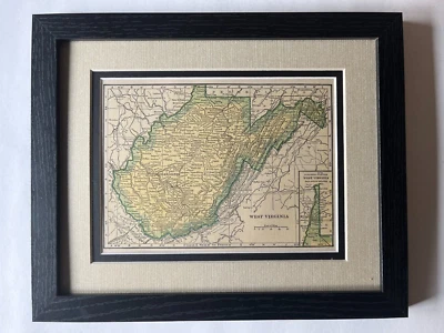 West Virginia State Map, Frame/Dbl Mat from the 1927 World Atlas SEE DESCRIPTION - Image 1 of 3