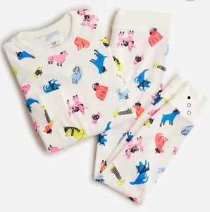 J.Crew Crewcuts Girls’ Long Sleeve Neon Rose Multi Dogs Sleep Set Size 8 - Picture 1 of 3