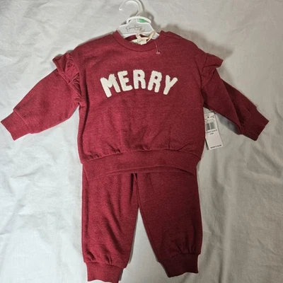 Jessica Simpson Dos Piezas Traje de Sudadera Conjunto Rojo Feliz Bebé Niña 18MO NUEVO CON ETIQUETAS Foto 1 de 4
