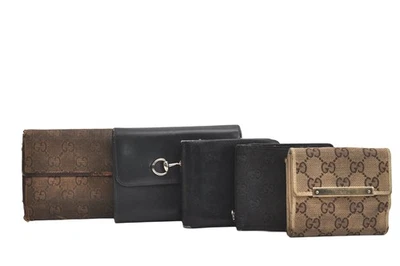 Authentic GUCCI Long Bifold Wallet Canvas Leather Brown Black 5Set Junk 4143N - Image 1 of 4