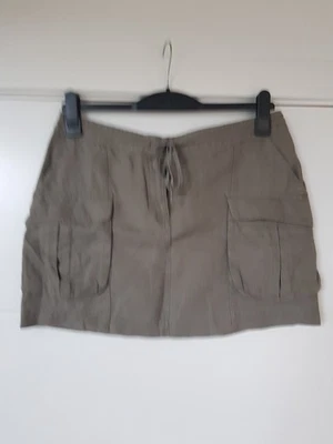 Warehouse size 10 khaki green cargo mini skirt drawstring 100% linen pockets zip - Image 1 of 4
