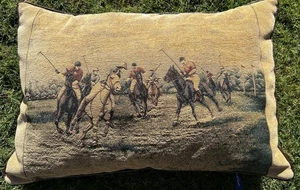 Vtg Equestrian Polo Throw Pillow Ashford Court 25x17 Tapestry Faux Suede Back - Picture 1 of 6