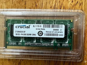 CRUCIAL 1GB DDR2 SODIMM LAPTOP RAM PC2-4200 NON-ECC CT12864AC53E.E8F DDR2-533 - Picture 1 of 1