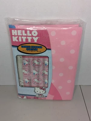 Sanrio Hello Kitty Pink Fabric Shower Curtain Cat Cartoon 72” X 72” - Image 1 of 4