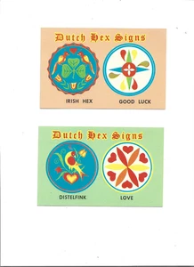 DUTCH HEX SIGNS POST CARDS 2 UNUSED "Distelfink, Love, Irish Hex & Good Luck" - Picture 1 of 2