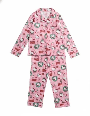 Conjunto de pijama abrigo franela rosa estampado vacaciones Navidad Hello Kitty para niñas Foto 1 de 2