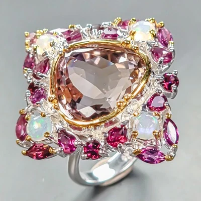 AAA Hermoso Anillo Anillo Ametrino Natural Plata de Ley 925 Talla 8.5/R446942 Foto 1 de 4