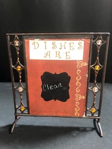 Vintage "Dishes are clean/dirty" Standing Metal Sign with Beads - Picture 1 of 3