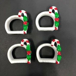 Juego de 4 servilletas de cerámica vintage de vacaciones de Navidad bastones de caramelo acebo - Imagen 1 de 8