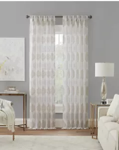 WAVERLY Veleto white Embroidered Pinch pleat Sheer CURTAIN PANEL 25” X 95” New - Picture 1 of 11