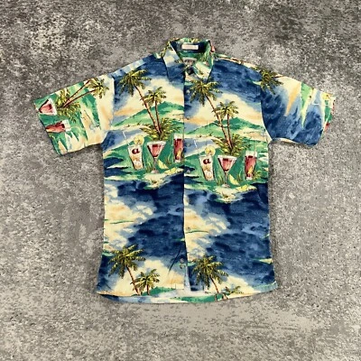 Camisa Hawaiana Campia Moda De Colección Para Hombres Pequeña Azul Mezcla Bebida Estampado Alcohol Años 90 Foto 1 de 4