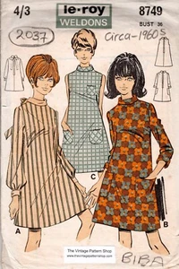 1960s Vintage Sewing Pattern B36in DRESS (2037) Le Roy Weldons 8749 BIBA - Picture 1 of 3