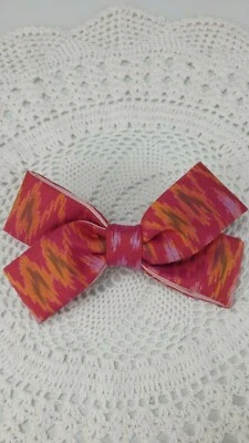 Pink Mudmee Thai Silk French Barrette Style Hair Clips Bow Handmade Accessories  - Image 1 of 4
