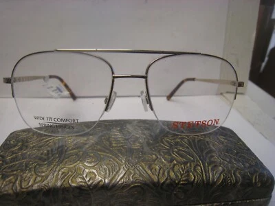 STETSON ST XL 31 057 Gold Mens Aviator Half Rim Eyeglasses 59-18-150-48V W/CASE - Image 1 of 4