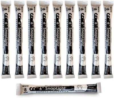 Lot 10 Cyalume White 8 Hour Tactical Lightsticks Survival Prepper Emergency EMP
