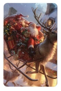 father Christmas riding his sleigh into town , Playing card swap card single - Picture 1 of 1