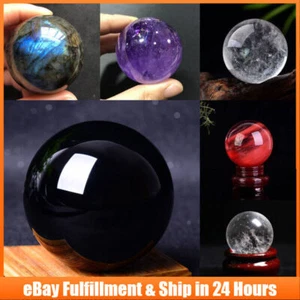 Natural Quartz Crystal Sphere Ball Chakra Healing Gemstone Decor + Stand Reiki - Picture 1 of 69