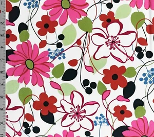 Robert Kaufman Flower Power Medium Wt 7oz Cotton Fabric White Hot Pink 70" x 53" - Picture 1 of 1