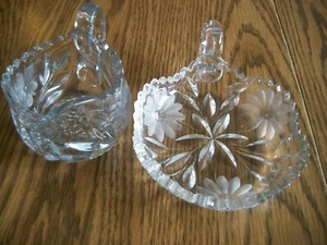 ANTIQUE CRYSTAL CUT GLASS CANDY SERVING DISH AND CREAMER W HANDLE SAW TOOTH EDGE - Picture 1 of 7