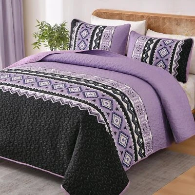 WONGS Bohemian Quilt Coverlet Bedspread Set Queen King 3PC Soft Microfiber - Image 1 of 4