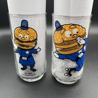 Vintage McDonalds Drinking Glasses 2 Big Mac 1970s Cartoon Print Tumblers - Image 1 of 4
