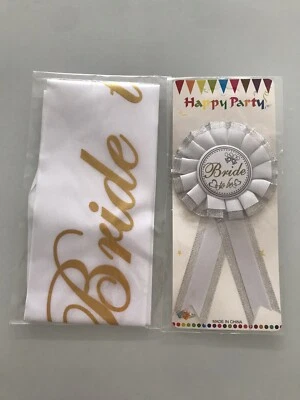 Bride To Be Rosette / Badge And Sash White And Gold Hen Do Bridal Shower - Image 1 of 3