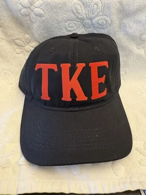 Tau Kappa Epsilon Black Cotton Dad Hat w/2" Red Flock Letters, Vintage,  NOS - Image 1 of 2