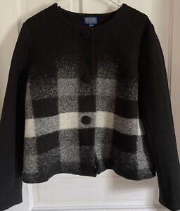 PENDLETON Women's Large L Buffalo Check Plaid Black Gray Wool Blend Jacket Short