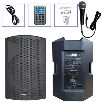 15" 4000W Powered Stage Audio PA TWS Speaker W/ Church Wired Karaoke Microphone - Image 1 of 4