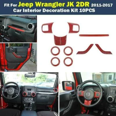 Kit de molduras interiores de fibra de carbono rojo para Jeep Wrangler JK 2011-2017 Foto 1 de 4