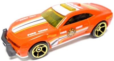 HOT WHEELS CHEVY CAMARO FIRE CHIEF ORANGE 1:64 DIECAST 3" CAR W/ WHITE & YELLOW - Image 1 of 4