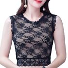 Women Plum Flower Lace Detachable Collar Sleeveless Round Neck Half Shirt