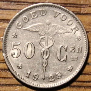 1928 Belgium 50 Centimes Coin - Picture 1 of 2