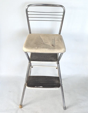 Vintage COSCO MCM Mid Century Modern Kitchen Pull Out Steps Stool Chair Cover